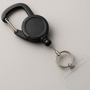 Retractable Reel Carabiner For ID Badges And Keys With Reinforced Steel Cord For Office Safety